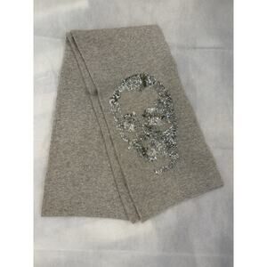 360 Cashmere Scarf Light Heather Gray with Silver Sequin Skull Shawl Wrap goth
